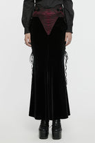 Black/Red Ruffle Rose Embroidery Lace-Up Women's Gothic Fishtailed Skirt