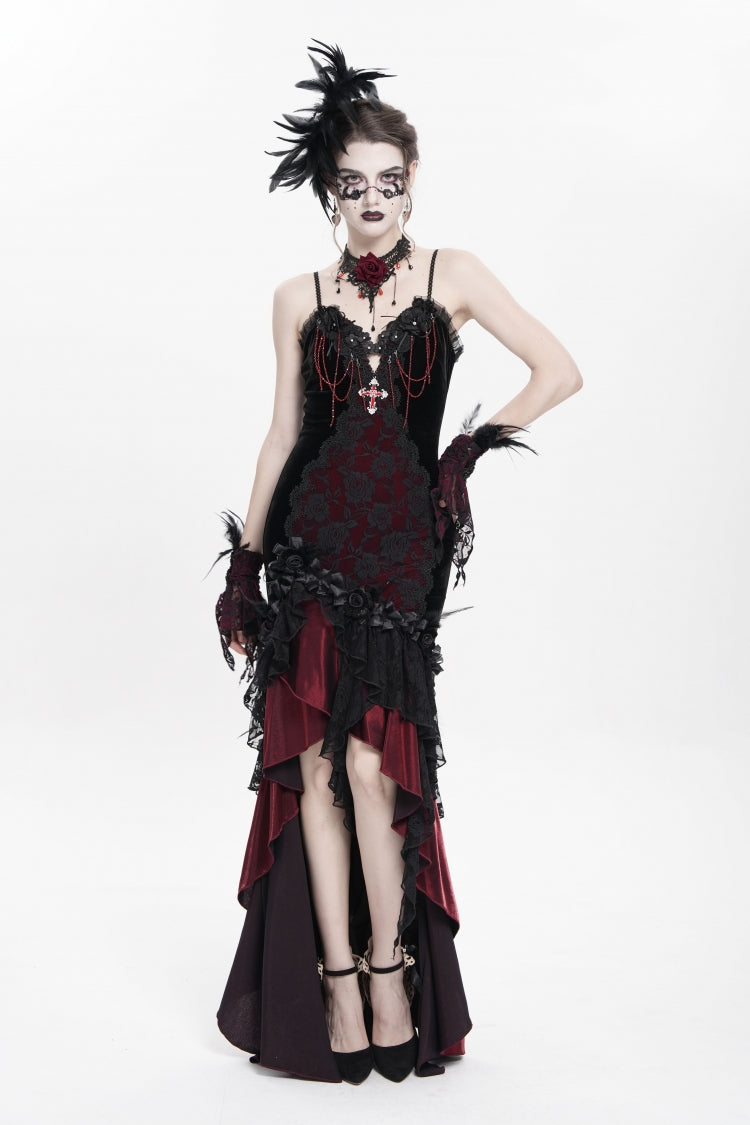 Red Off Shoulder Sleeveless Hanayome Embroidered Lace Women's Gothic Jsk Dress