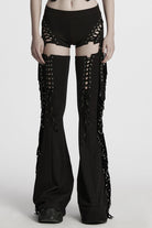 Black Tassel Lace-Up Detachable Women's Punk Pants
