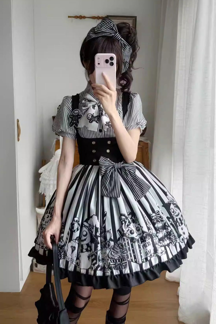 Black/White [A Weird Christmas] Sleeveless Printed Ruffled Gothic Lolita JSK Dress