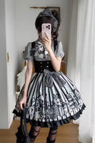 Black/White [A Weird Christmas] Sleeveless Printed Ruffled Gothic Lolita JSK Dress