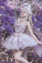 Purple [Crystal Isle] Square Collar Sleeveless Multi-Layered Jacquard Ruffled Bow Sweet Balletcore Lolita Tiered Dress