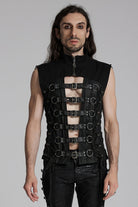 Black Cut-Out Buckled Strappy Spaghetti Men's Punk Vest