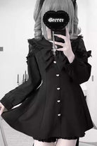 Black [Night Glaze] Long Short Sleeves Ruffled Bow Gothic Plus Size Jirai Kei Dress and Shorts Set