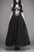 Black Elk Metal Brooch Flocking Print Yarn Floral Women's Gothic Dress