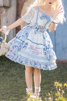 Blue Alice Rabbit Print Multi Layer Design Sweet Lolita JSK Dress