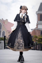 Black [Dragon’s Aria] Long Sleeves Printed Embroidered College Style Gothic Vintage Lolita Dress Three-Piece Set