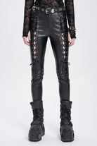 Black Lace-Up Ripped Rivet Women's Punk Pants