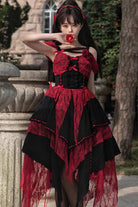 Red/Black Sleeveless High Waisted Print Irregular Gothic Lolita Jsk Dress