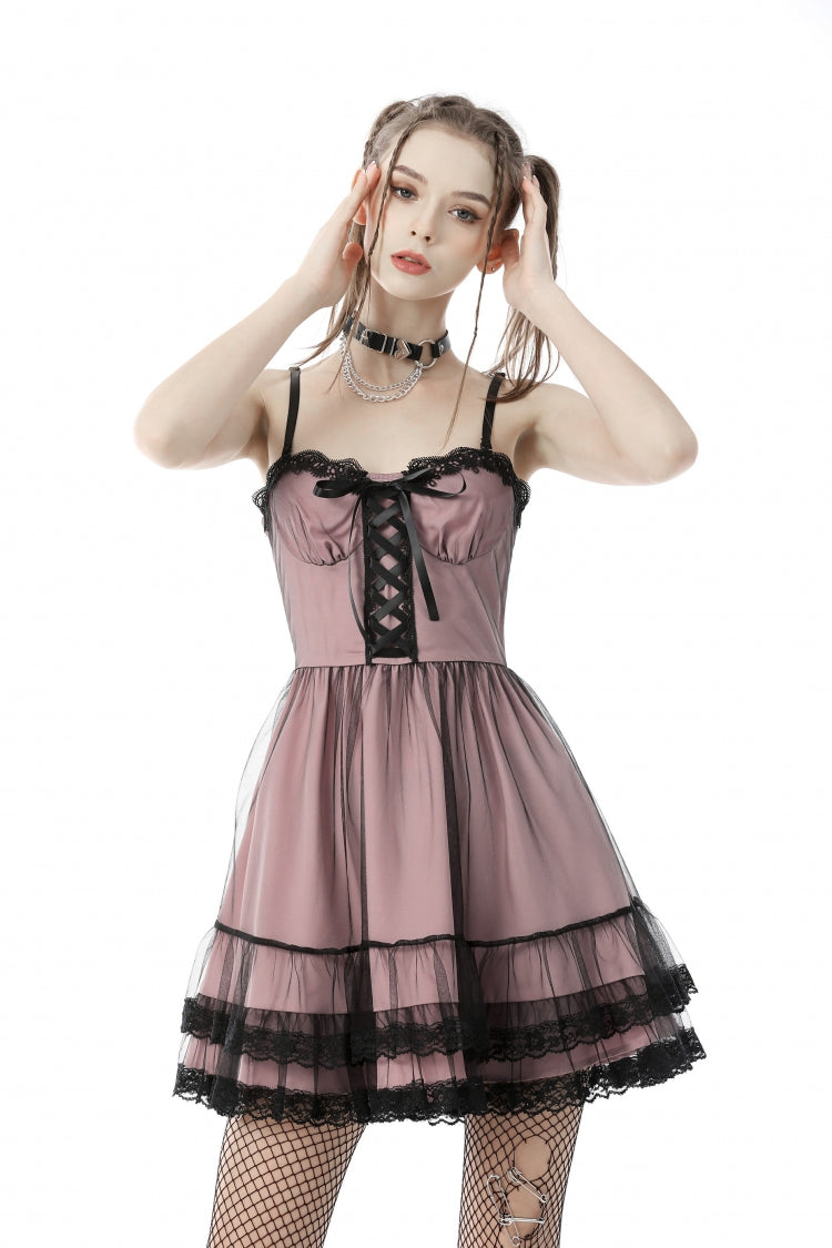 Pink Sleeveless Multi-Layered Lace Women's Lolita Slip Dress Graduation Dress