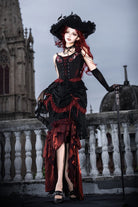 Black/Red [Rotten Bone Flower] Sleeveless Ruffled Embroidered Lace-Up Gothic Lolita Skirt Dress Set