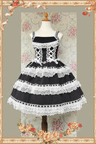 Black/White [Doll in the Mirror] Square Collar Sleeveless Ruffled Lace-Up Sweet Lolita Jsk Dress