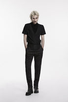 Black Embroidered Slim Pleated Men's Gothic Pants