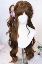 Warm Brown Japanese Lazy Vibe Long Wavy Sweet Lolita Wig with Light Airy Bangs
