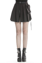 Black Zippered Pleated Women's Punk Casual Mini Skirt with Side Bag