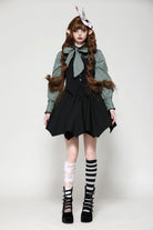 Black Lace-Up Buttons Back Bat Wings Women's Gothic Vest
