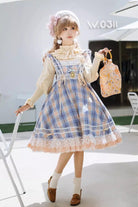 Yellow/Blue [Endless Summer] High Waisted Printed Ruffled Bow Lace Sweet Princess Lolita Jsk Dress 2 Versions