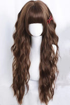 Sakuraki Warm Brown Beach Waves Blunt Bangs Sweet Lolita Long Wig