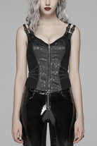 Steampunk Sleeveless Jacquard Print Metal Buckle Strap Metal Zipper Hollow Lace-Up Women's Vest 4 Colors