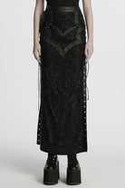 Black Studded Embossed Embroidery Lace-Up Women's Gothic Skirt