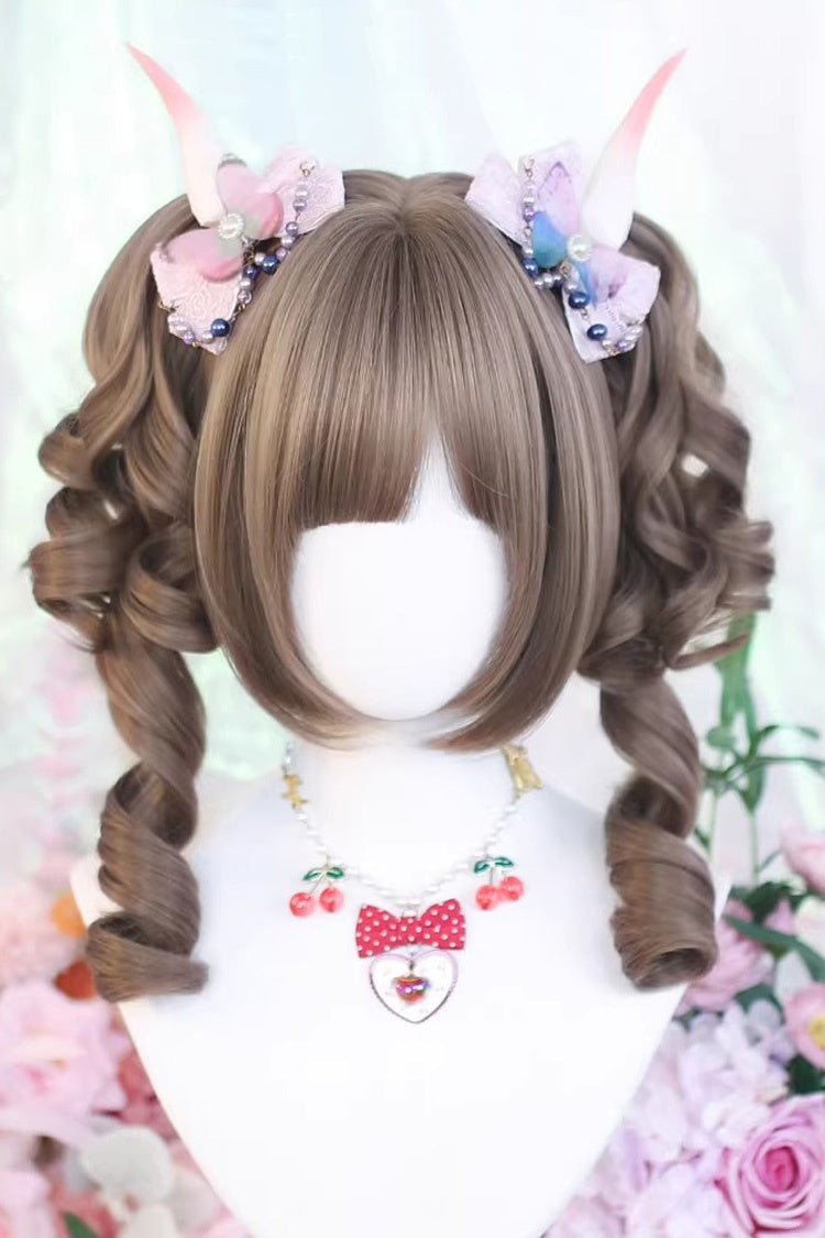 Short Roman Ringlet with Twin Pigtails Sweet Lolita Wig Set 3 Colors