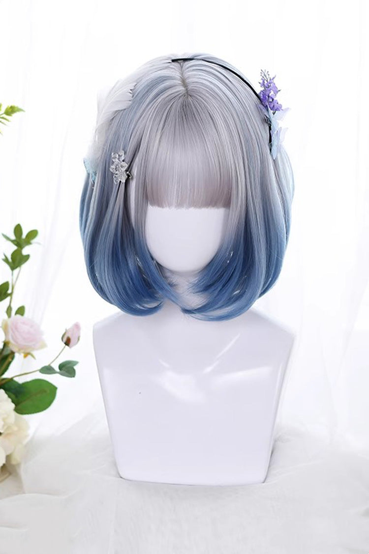 Sweet Gradient Lolita Light Air Bangs Bob With Inward Curly Short Hair Wig 2 Colors