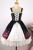 Black/Red Sleeveless Gradient Print Ruffle Cardigan Bowknot Lace-Up Sweet Elegant Lolita Jsk Dress