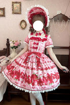 Pink [Strawberry Gift Box] Short Sleeves Print Ruffle Bowknot Lace Sweet Lolita Dress
