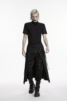 Black Printed Lace-Up Zippered Chain-Decorated Men's Punk Skirt