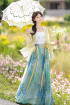 Multi-Color Long Sleeves High Waisted Print Embroidery Women's Sweet Chinese Style Hanfu Dress Full Set