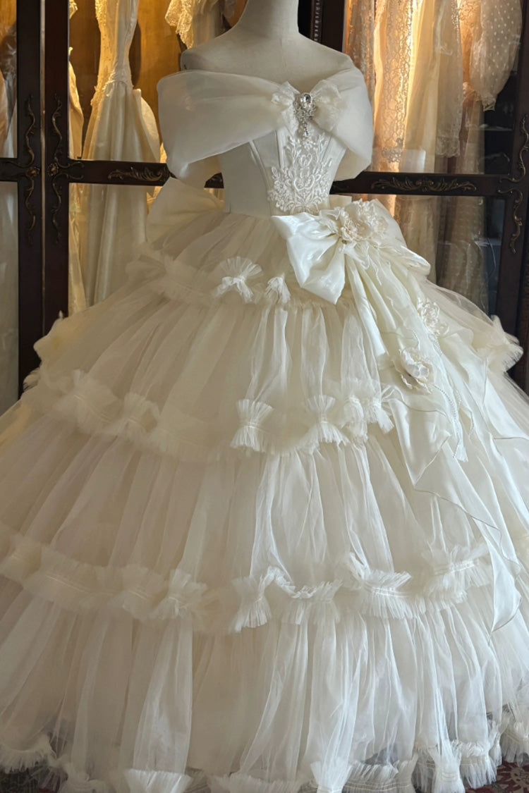 White [Pure White Oath] Sleeveless Multi-Layered Ruffled Hanayome Lace Sweet Elegant Princess Lolita Dress