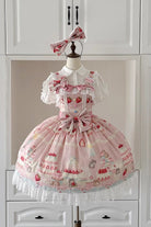 [Little Mouse Strawberry Cake] Sleeveless Printed Ruffled Bow Lace Sweet Lolita Jsk Dress 3 Colors