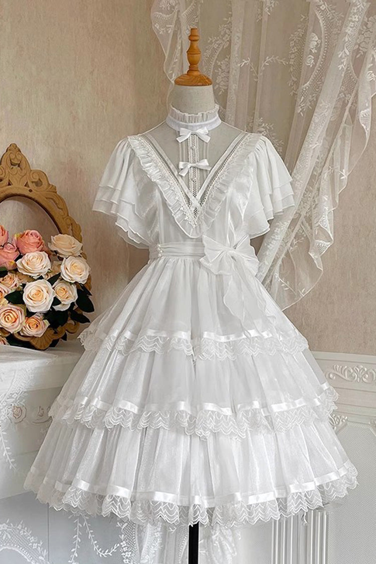 White Castle Night High Waisted Ruffled Hanayome Gothic Lolita Tiered Dress