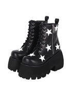 Black Five-pointed Star Print Zipper Punk Lolita Ankle Boots