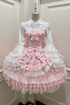Pink Multi-Layered Ruffle Bowknot Stitching Lace Sweet Lolita Jsk Dress
