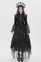 Black Long Trumpet Sleeves Embroidered Lace Slim Zippered Women's Gothic Bat Wing Collar Double-breasted Zip Jacket
