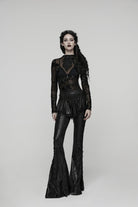 Black Printed Lace Slim Faux Two-Piece Women's Gothic Flared Pants