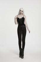 Black Jacquard Slim Fit Women's Gothic Cool Cosplay Pants