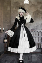 Black [Letters and Poems · Nutcracker Box] Long Sleeves Ruffled Open-Front Bow Lace-Up Gothic Lolita Dress