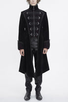 Black Stand Collar Long Sleeves Embroidery Slim Men's Gothic Coat