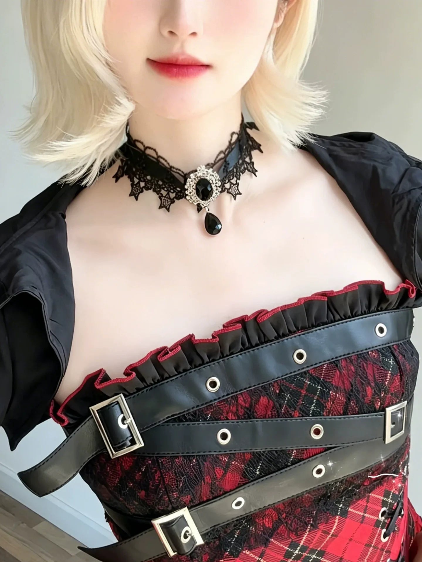 Classic Lolita Rhinestone Pendant Choker, Adjustable Chain