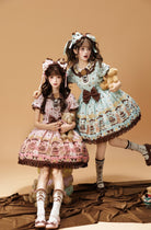 Cake Bear - Sweet Lolita Embroidered Collar Dress, Bear and Cake Print