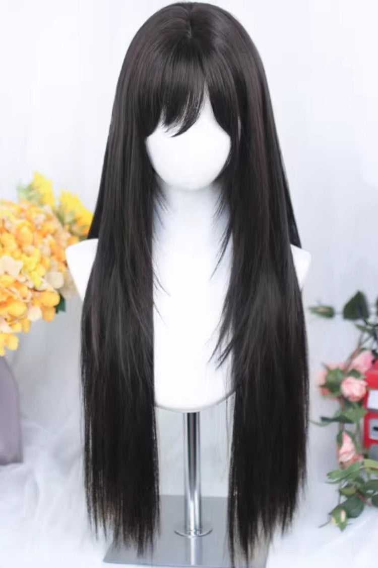 Black Tea Brown Special Bangs Sweet Daily Lolita Long Straight Wig