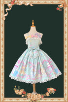 Green [Macarons Dolly House] Square Collar Sleeveless Printed Bow Sweet Lolita Jsk Dress