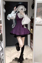 Jirai Kei Stand Collar Long Trumpet Sleeves Ruffled Bow Lace Japanese Dress 4 Colors