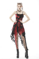 Black/Red Irregular Tie-dyed Patchwork Women's Punk Slip Dress