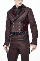 Red Front Floral Webbing Metal Retro Button Weft Velveteen Men's Gothic Tailcoat