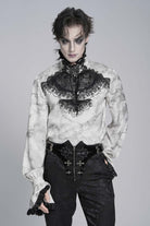 White Stand Collar Long Trumpet Marble Printed Sleeves Embroidered Spliced Men's Gothic Palace Shirt