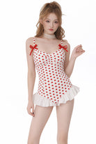 White/Red Square Collar Sleeveless Polka Dots Printed Ruffled Bow Sweet Lolita One-piece Swimsuit