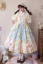 Multi-Color [Mianmian Macaron] Sleeveless Multi-Layered Ruffle Bowknot Lace Sweet Lolita Jsk Dress (Long Version)